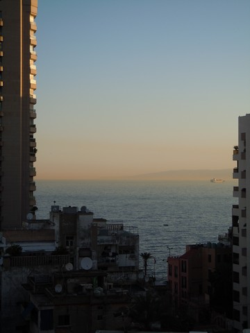 Pohled na Sedozemn moe z hotelu v Bejrtu